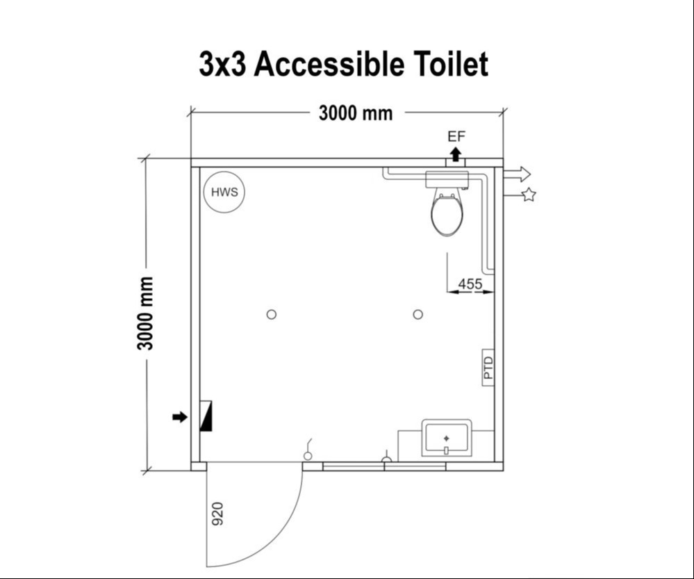 3x3 accessible toilet